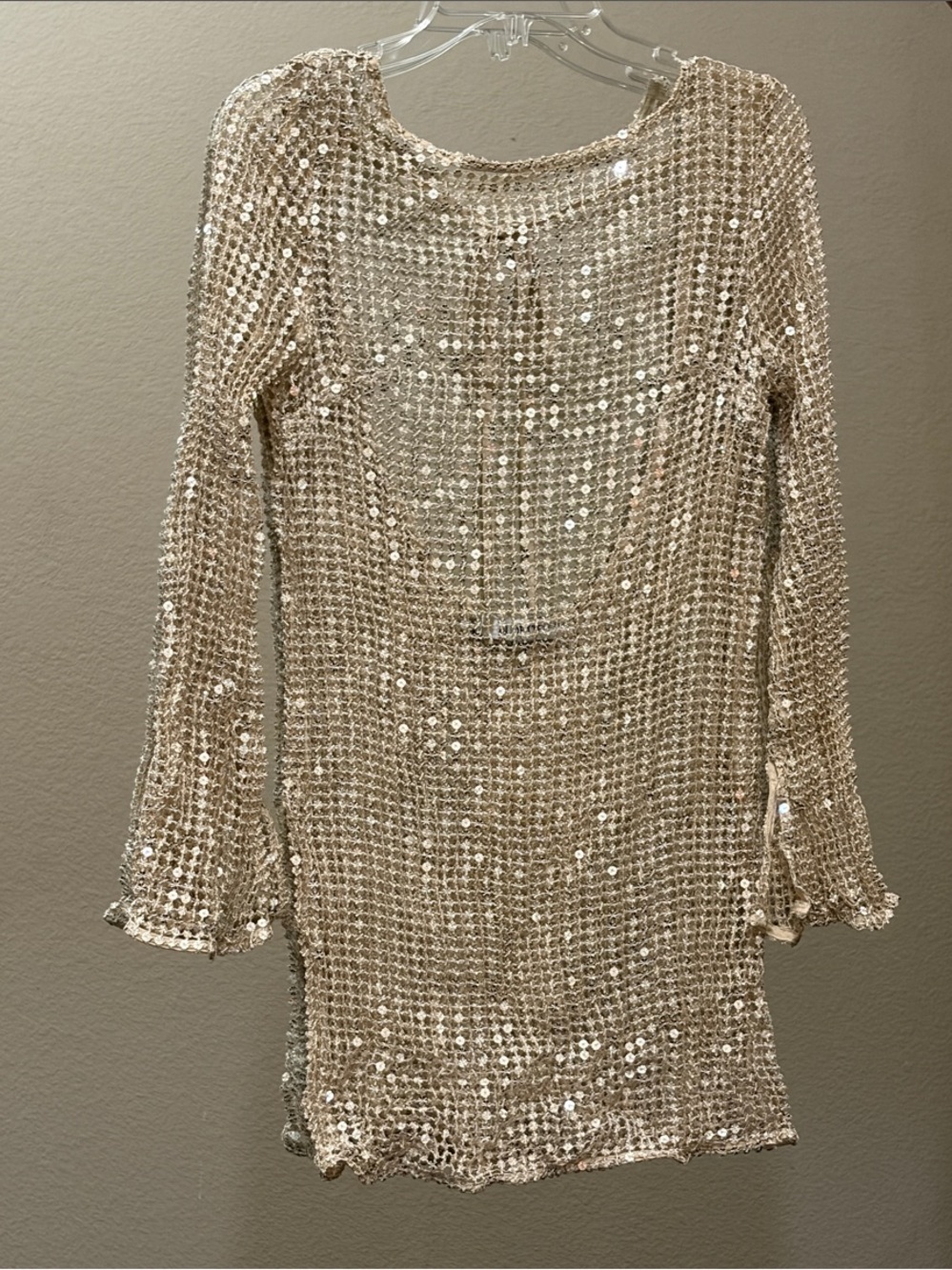 Audette Sheer Slim Sequin Mesh Long-Sleeve Mini Dress Size M - Picture 2 of 9